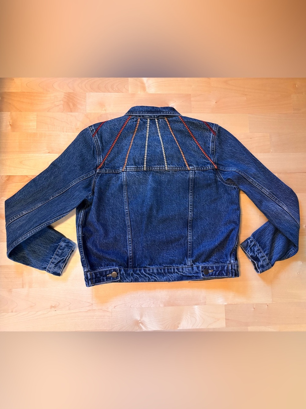 Marine Layer Women’s Dark Blue Denim Jacket with Colorful Stitching Size S - Picture 3 of 3